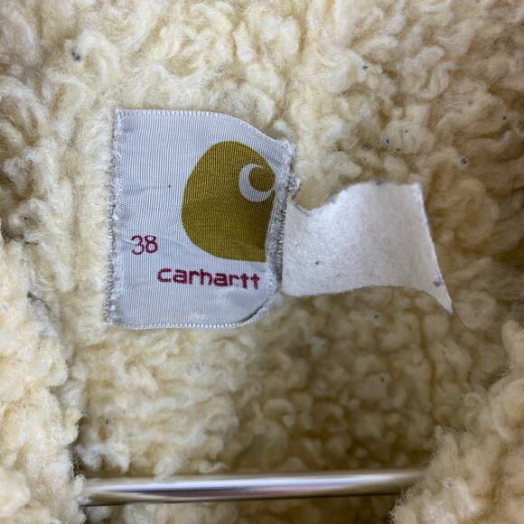 Vintage Carhartt Jacket Size 38 Brown Canvas Sherpa Lined Chore Coat Field 70s - Picture 3 of 9